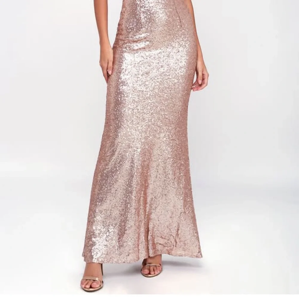 Lulus Chic Celebration Champagne Sequin Maxi Dress. XS. - Picture 3 of 4
